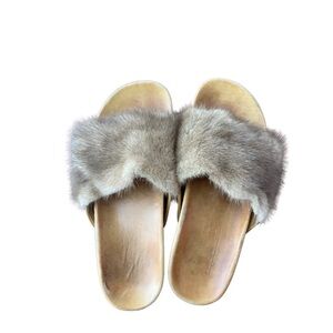 Italian leather and rabbit fur slides vintage size 40/10